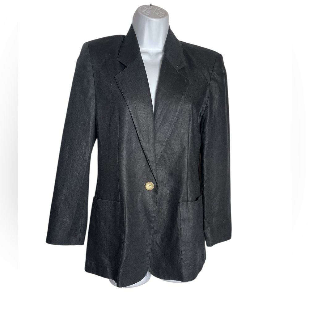 Talbots Blazer Size 4 petite Stunning Black Linen Jacket w/ Pockets 🖤🖤
